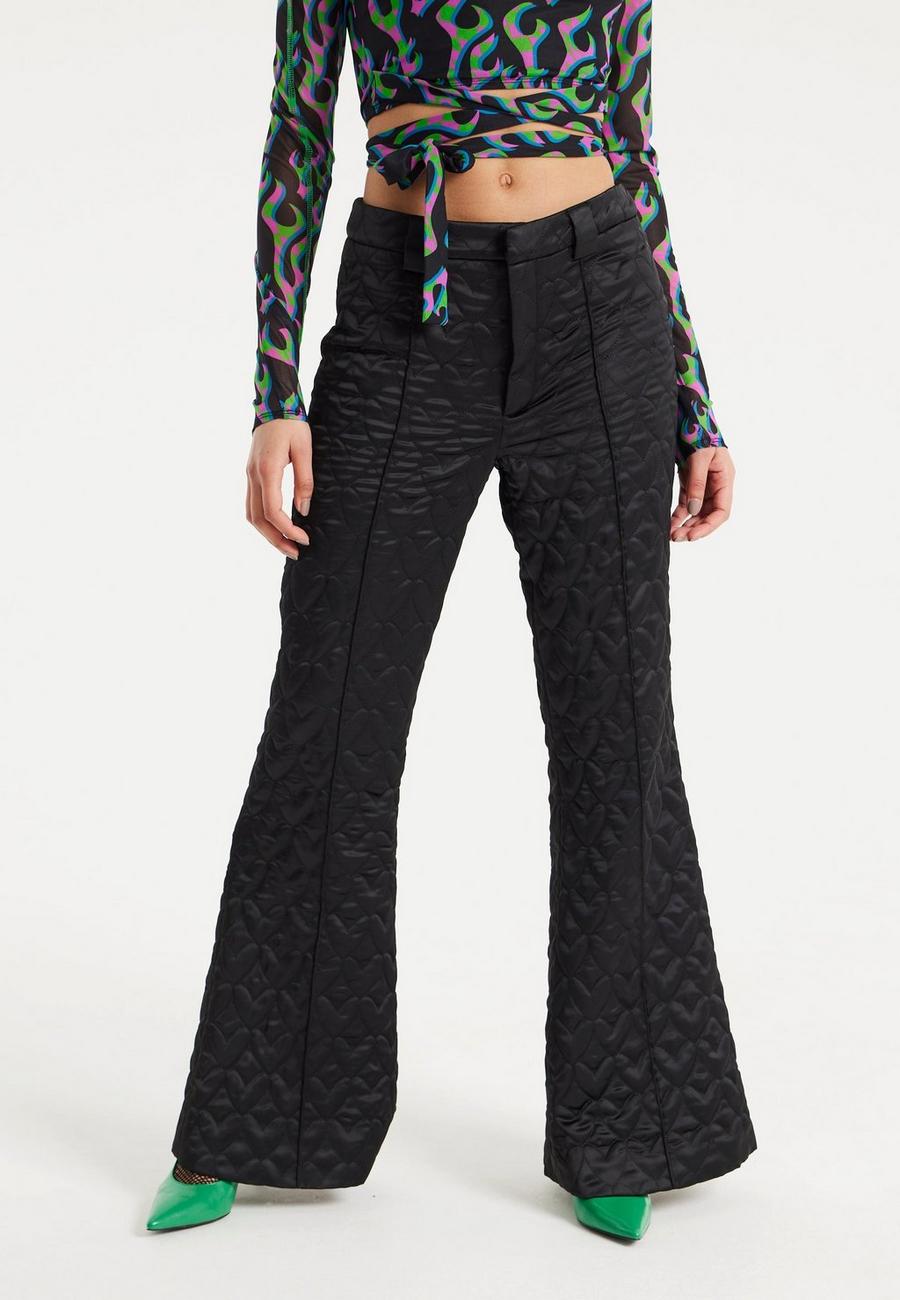 Heart Quilted Trousers in Black image number 1