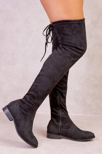 'Shaera' Stretch Over The Knee Flat Boots Black