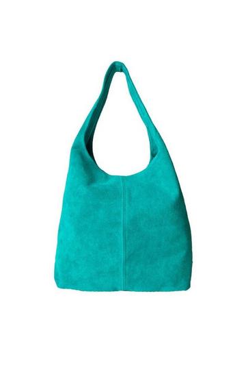 Aqua Soft Suede Leather Hobo Shoulder Bag | BYIRL Aqua