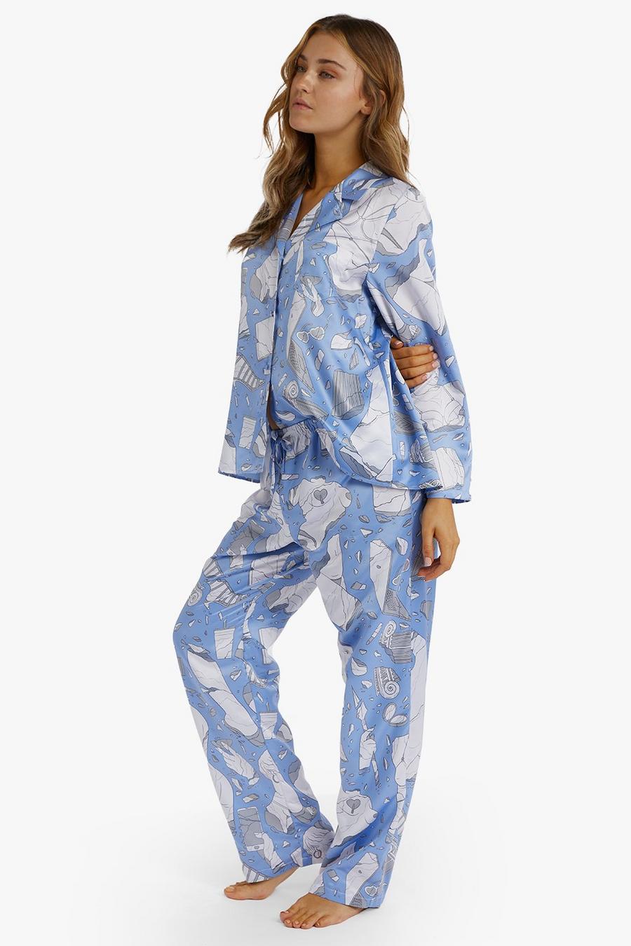 Multi Logan Spector Recycled Blue Statues Satin Trousers