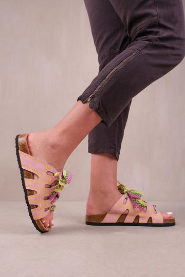 'Paradox' Strappy Flat Sandals With Printed Ribbon Detailing Pink