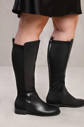 'Parker' Stretch Wide Calf Knee High Boots With Side Zip Black