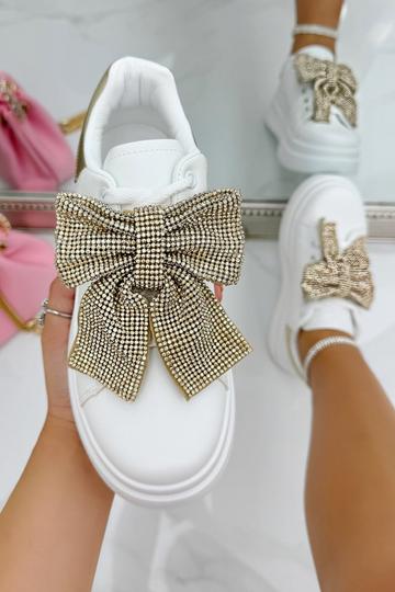 Crystal Sparkly Bow Trainers Limited Edition White