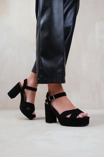 'Marcia' Extra Wide Fit Statement Platform Strappy Block High Heels Black