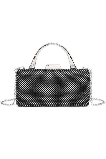 Black Small Top Handle Rhinestones Clutch Bag with Chain Strap