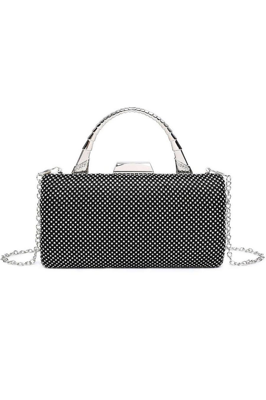 Black Small Top Handle Rhinestones Clutch Bag with Chain Strap