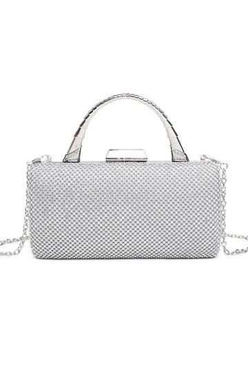 Small Top Handle Rhinestones Clutch Bag with Chain Strap Silver