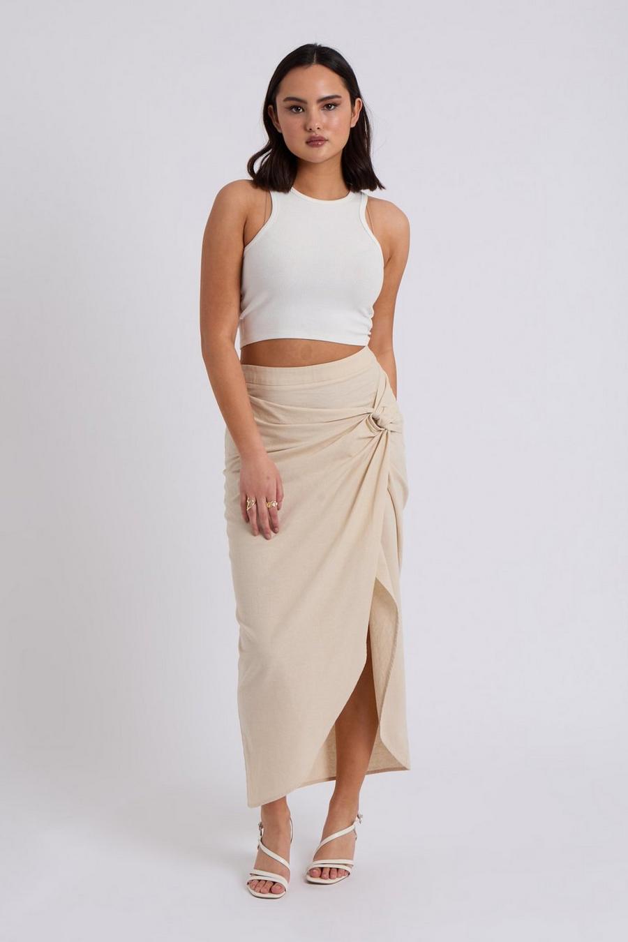 Beige Linen Blend Maxi Skirt image number 1