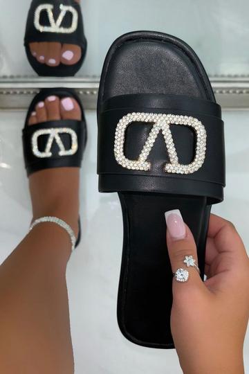 Crystal Venus Sliders Black