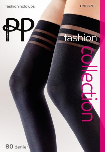 Black 80 Denier Banded Opaque Fashion Hold Ups - Black