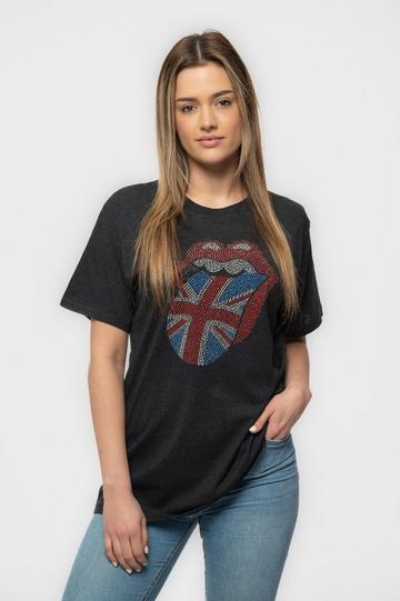 Union Jack Tongue Diamante T Shirt Grey