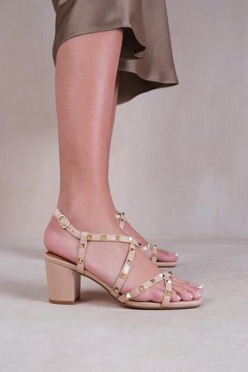 'Intense' Strappy Block Heel Sandals With Stud Detail Nude