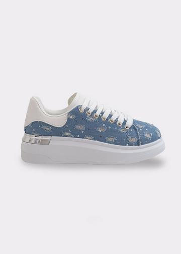 Glitter Distressed Denim Trainers Blue