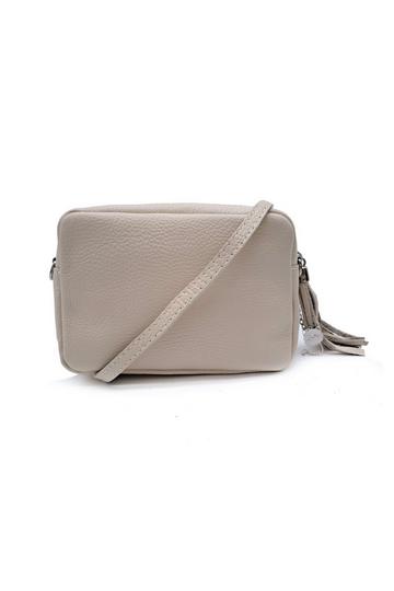 Kitise Small Slim Genuine Italian Leather Tassel Crossbody Bag Beige