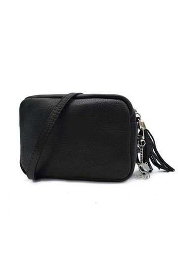 Black Kitise Small Slim Genuine Italian Leather Tassel Crossbody Bag