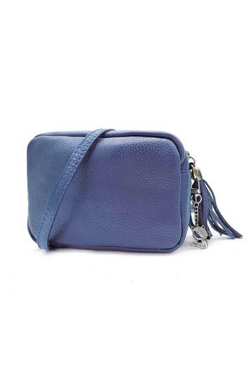 Blue Kitise Small Slim Genuine Italian Leather Tassel Crossbody Bag