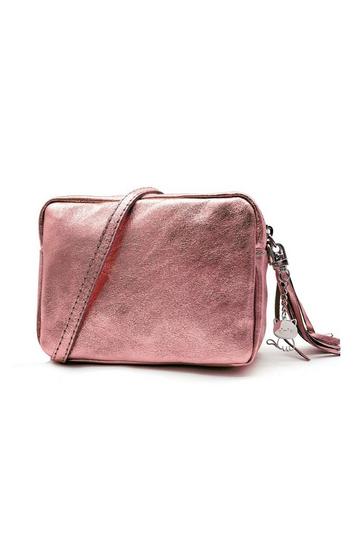 Kitise Small Slim Genuine Italian Leather Tassel Crossbody Bag Bright Pink