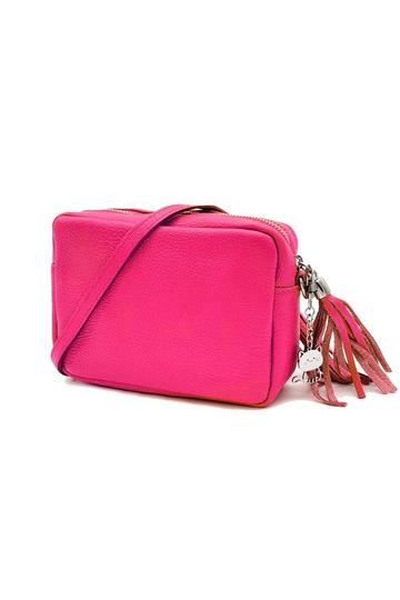 Kitise Small Slim Genuine Italian Leather Tassel Crossbody Bag Fuchsia