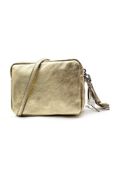 Gold Metallic Kitise Small Slim Genuine Italian Leather Tassel Crossbody Bag