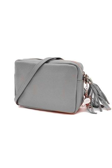 Grey Kitise Small Slim Genuine Italian Leather Tassel Crossbody Bag