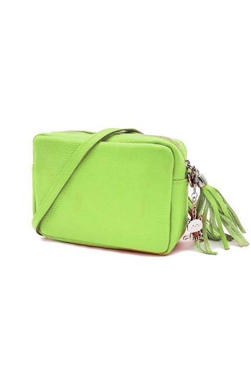 Kitise Small Slim Genuine Italian Leather Tassel Crossbody Bag Lime