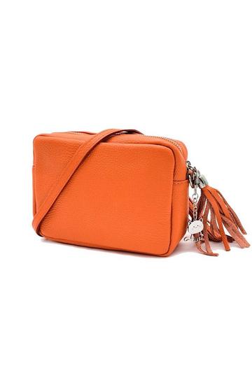 Orange Kitise Small Slim Genuine Italian Leather Tassel Crossbody Bag