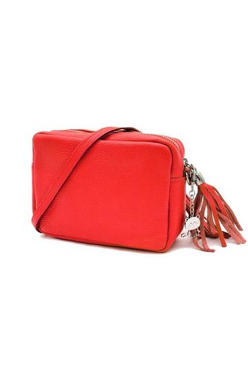 Red Kitise Small Slim Genuine Italian Leather Tassel Crossbody Bag