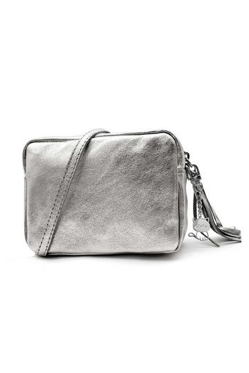 Kitise Small Slim Genuine Italian Leather Tassel Crossbody Bag Silver