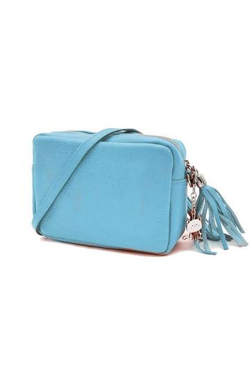 Kitise Small Slim Genuine Italian Leather Tassel Crossbody Bag Turquoise