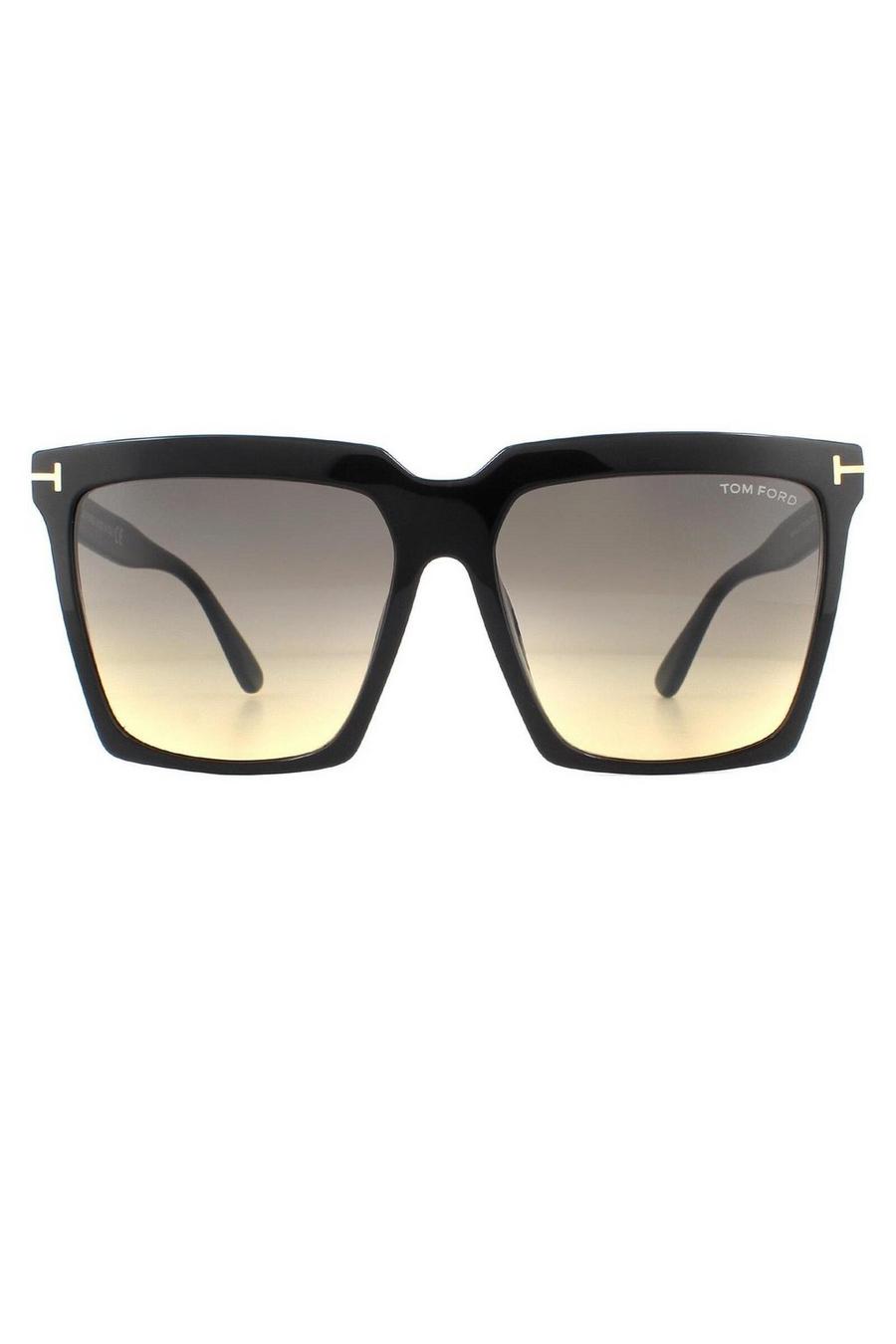 Square Shiny Black Grey Smoke Gradient Sunglasses