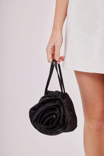 Flower Satin Bag Black