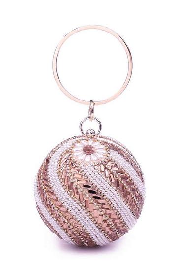 Ball Shape Spiral Crystals Pattern Clutch Bag Rose Gold