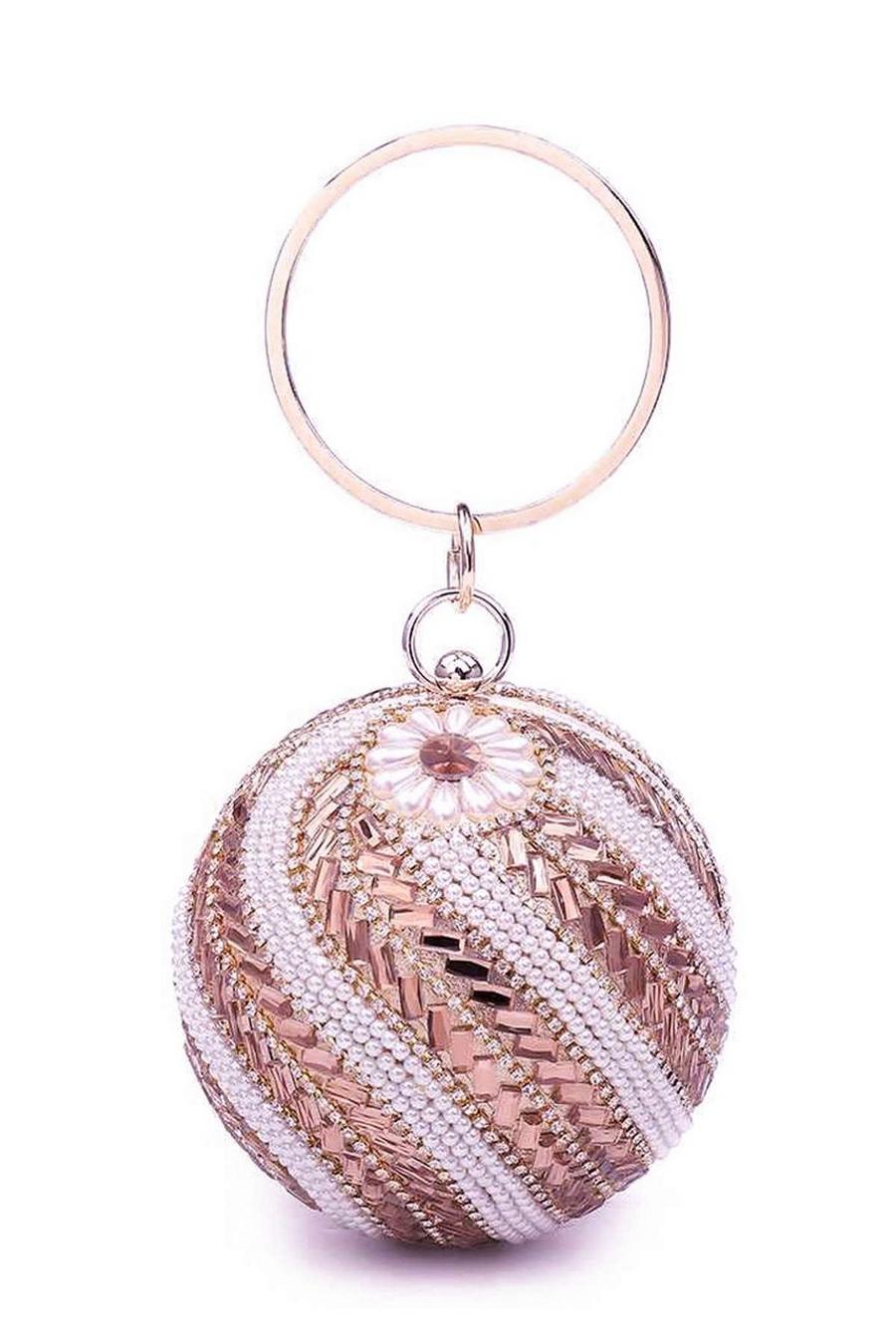 Rose gold Ball Shape Spiral Crystals Pattern Clutch Bag