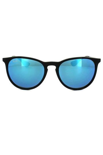 Black Round Black & Gunmetal Blue Mirror Sunglasses