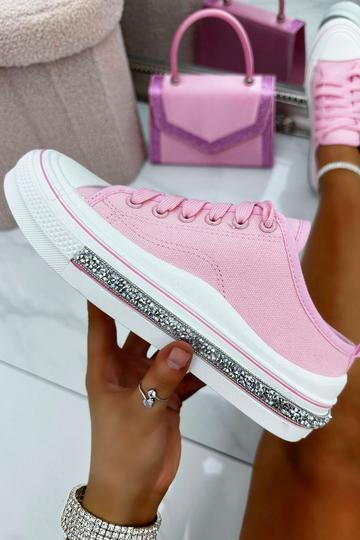 Crystal Trim Canvas Slip On Trainer Pink