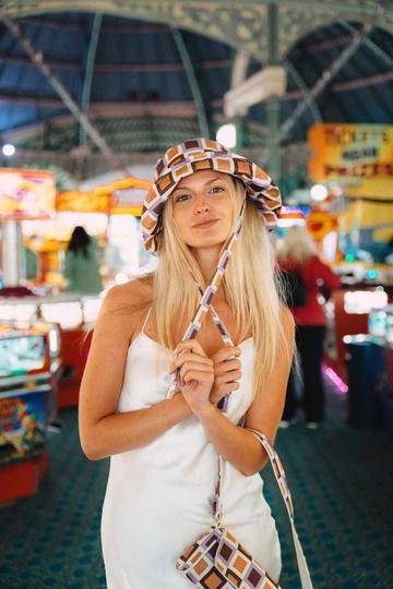 Geometric Print Bucket Hat with Ties Multi