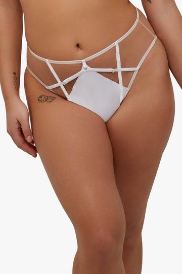 Ramona Optic White Strap Detail Illusion Mesh High Waisted Brief White