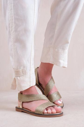 Gold Metallic 'Studio' Flat Sandals With Threaded Wide Straps