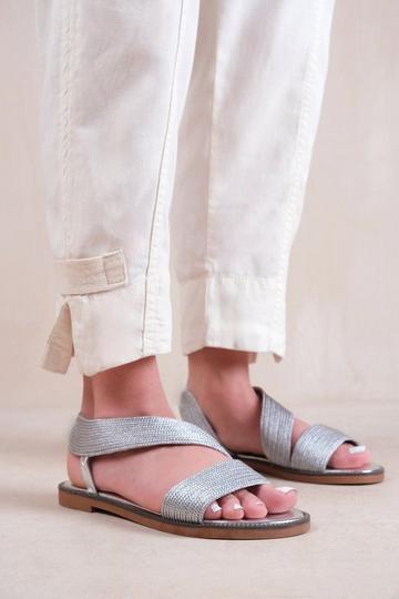 Silver 'Studio' Flat Sandals With Threaded Wide Straps