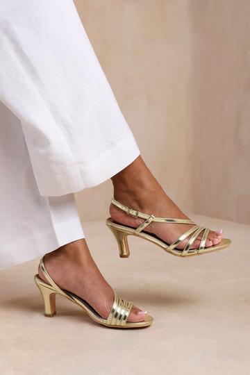 Gold Metallic 'Mykonos' Mutli Strap Slingback Low Block Heel