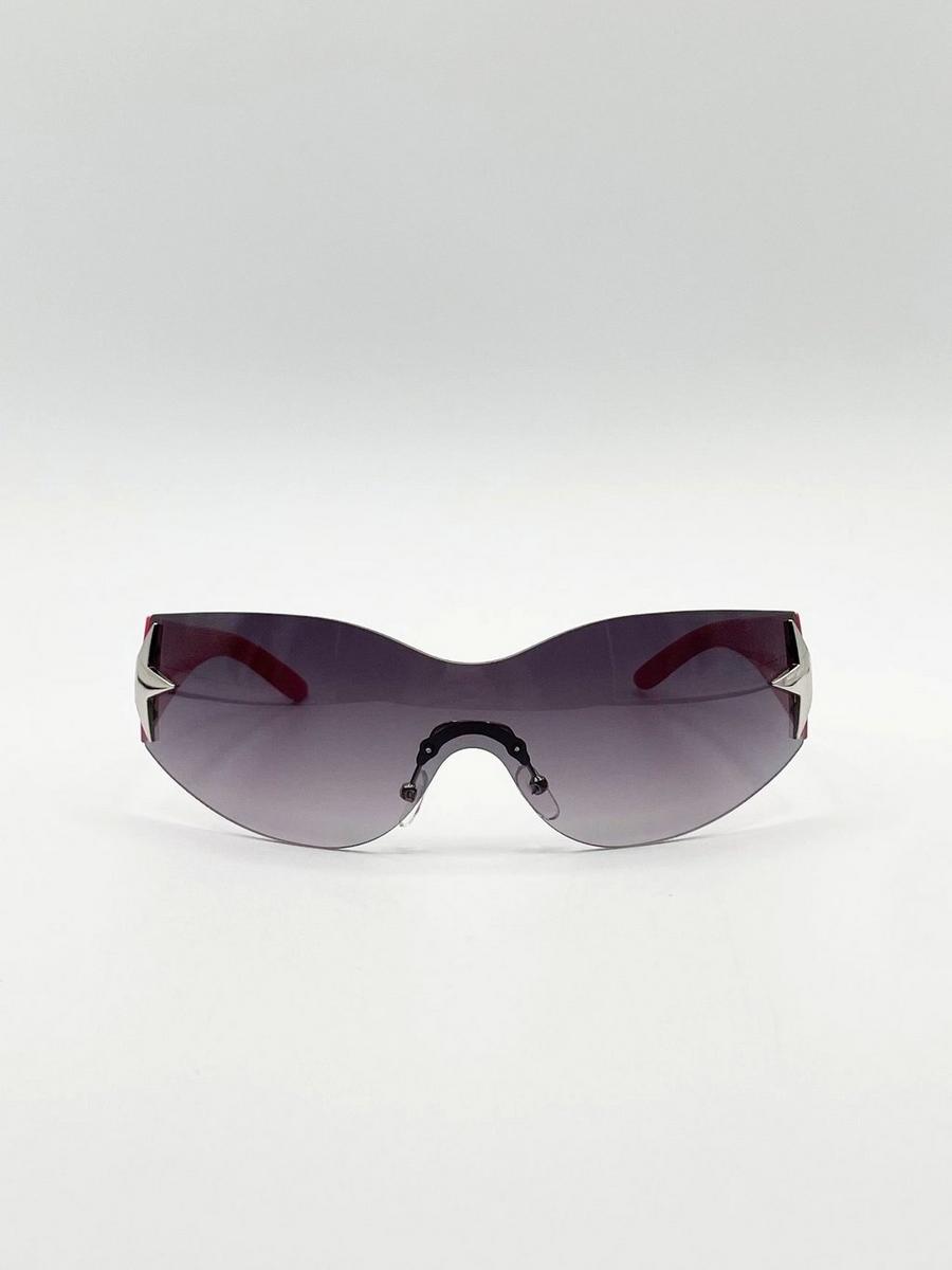 Wrap Around Racer Sunglasses with Star Hinge Detail in Pink