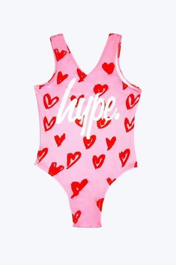 Multi Scribble Hearts Pink Swimsuit Multi