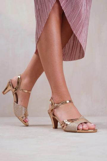 Gold Metallic 'Portugal' Wide Fit Low Heel Sandals Buckle Ankle Strap