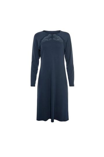 'Evelyn' Long Sleeve Modal Nightdress Blue