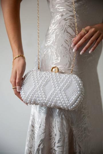 White White Beaded Clutch Bag