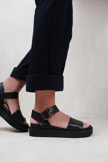 'Phoenix' Classic Flat Sandals With Strap And Buckle Detail Black