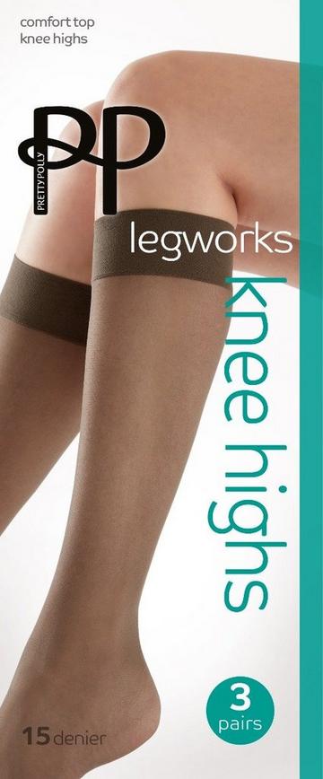 Legworks 15 Denier Comfort Top Knee Highs 3 Pair Pack - Mid Grey Mid Grey