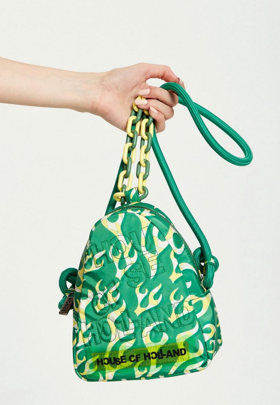 Mint Green Flame Bag With Quilted Logo And Chain Detail image number 1
