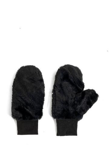 Black Fluffy Faux-Fur Recycled Mittens