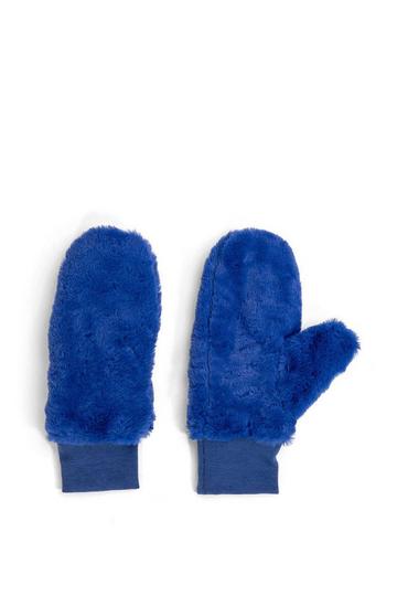 Blue Fluffy Faux-Fur Recycled Mittens